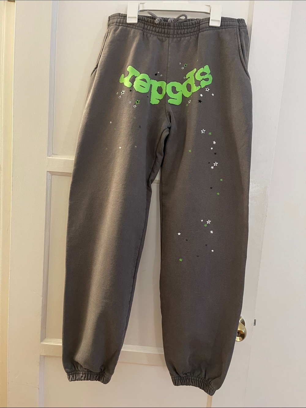 Kids Gray Sweatpants with Neon Green Graphic